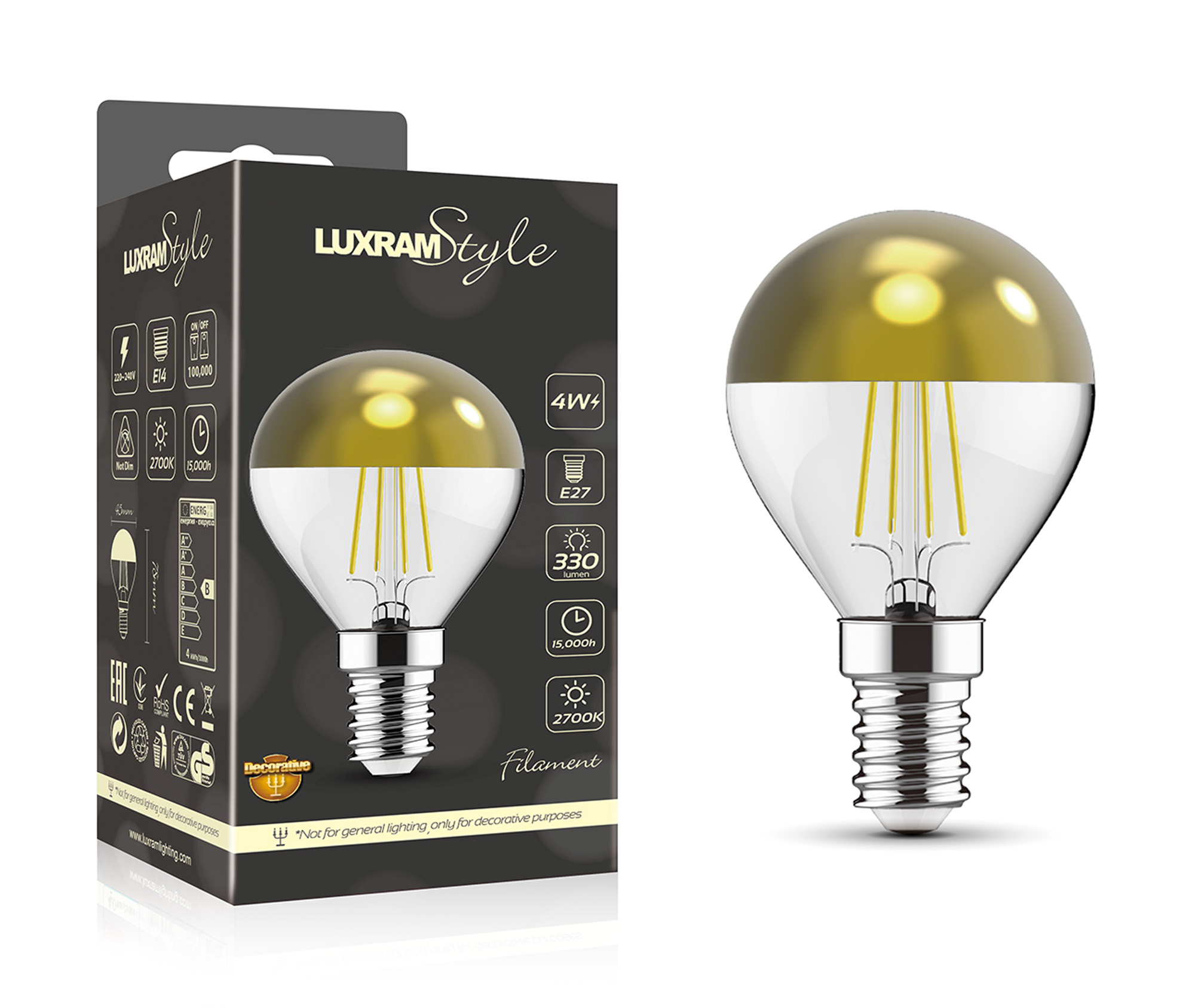 Bulb spherical filament LED E14 G45 OSRAM 4W 2700 Kelvin warm white 470  lumen